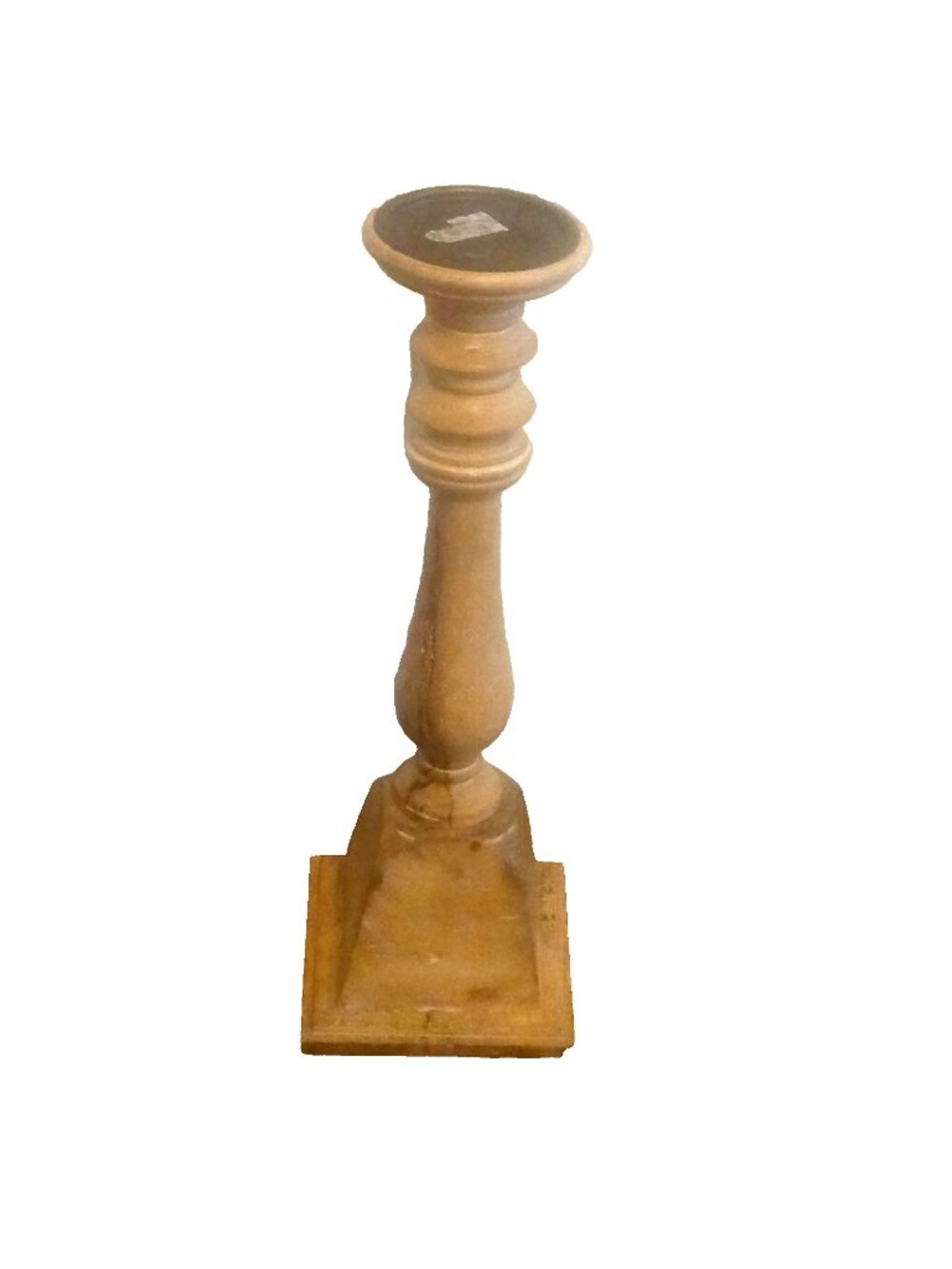 16" Rustic Wood Hand Pillar Candle Holder Beige Distressed Made in India